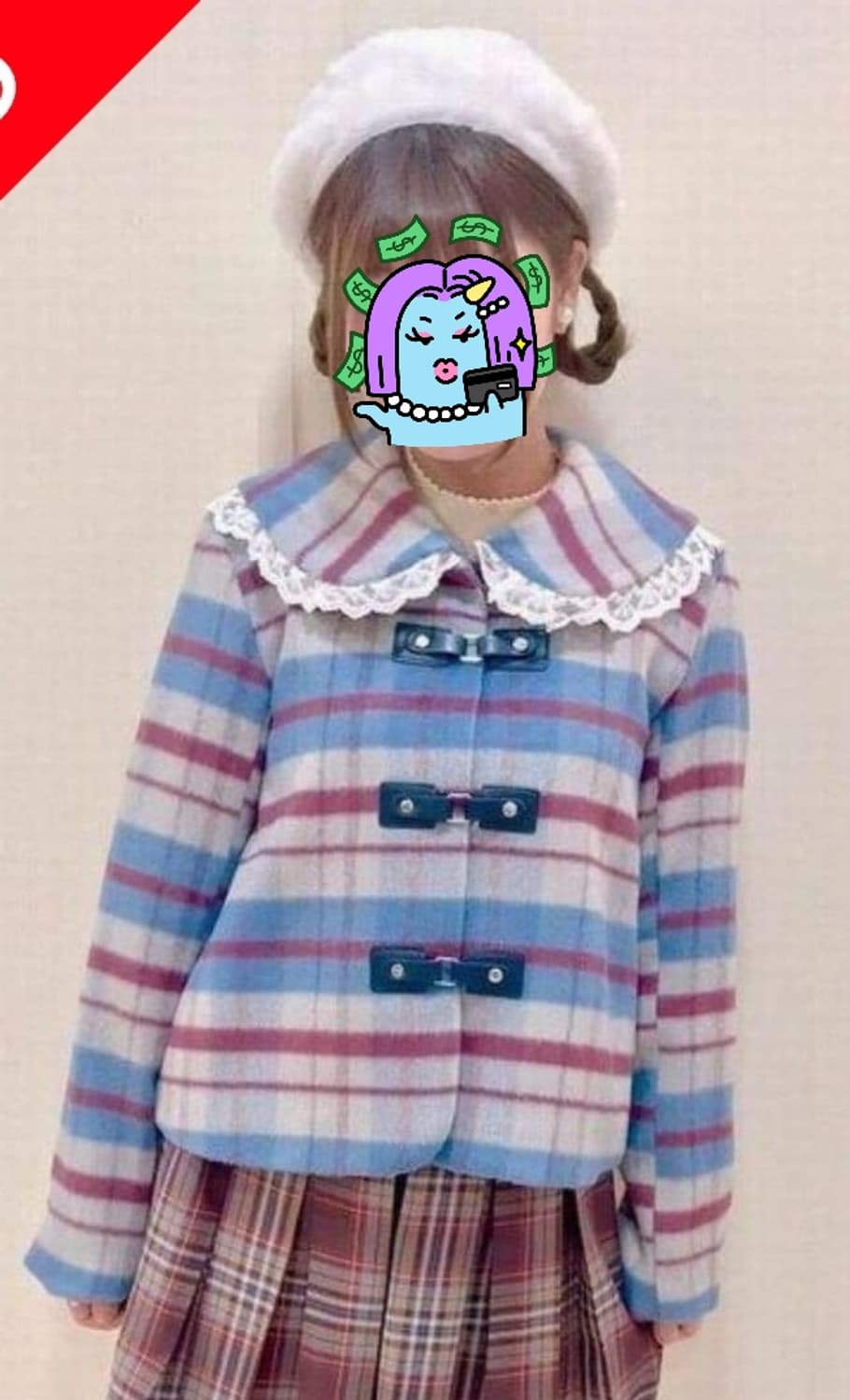 급처상태좋음!액시즈팜 세일러카라 레이스 체크 더플 코트 자켓 리즈리사st 상품이미지1