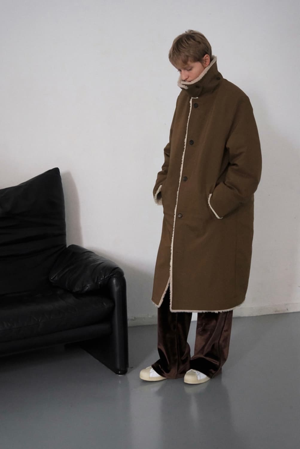 citta 시타 울블렌드 셔링 믹스 롱코트 브라운 상품이미지6