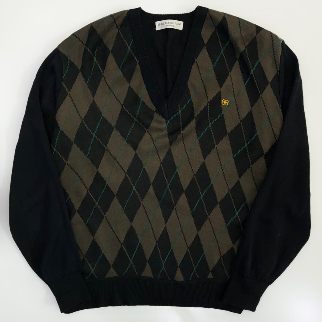 Balenciaga  발렌시아가 90,s 아가일 패턴 블랙 브이넥 니트 상품이미지1