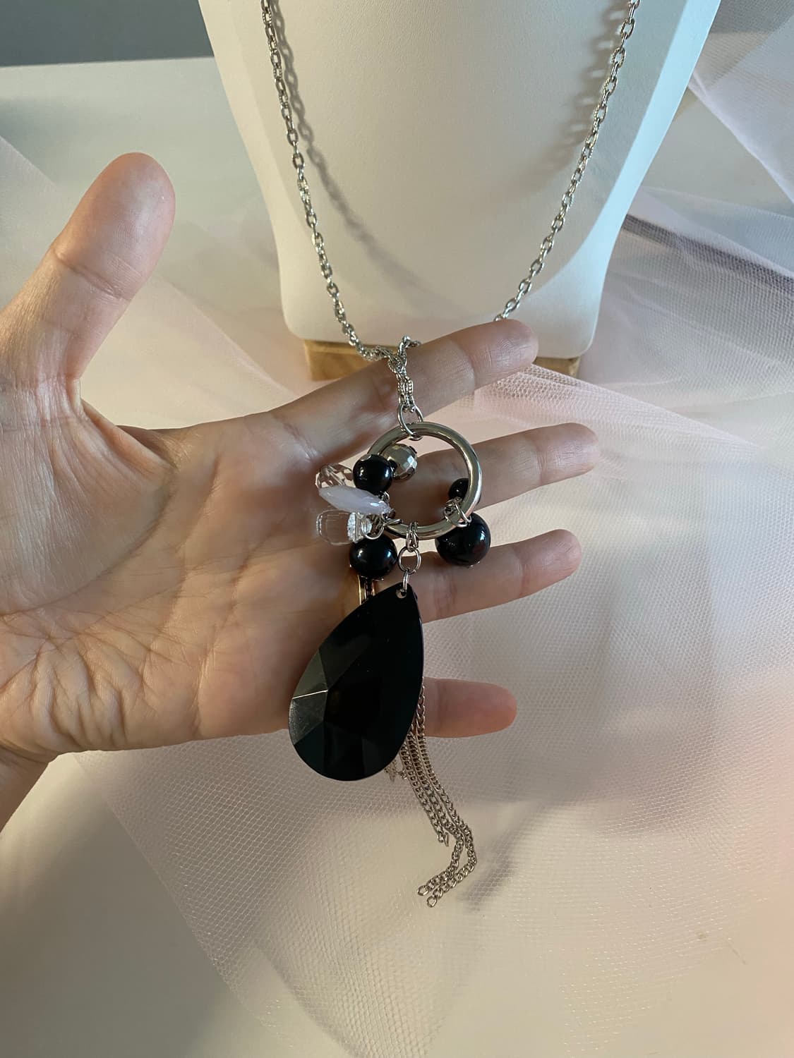 실버 롱체인 드롭 팬던트 네크리스 (반길이 31cm / 팬던트 11cm) 상품이미지7