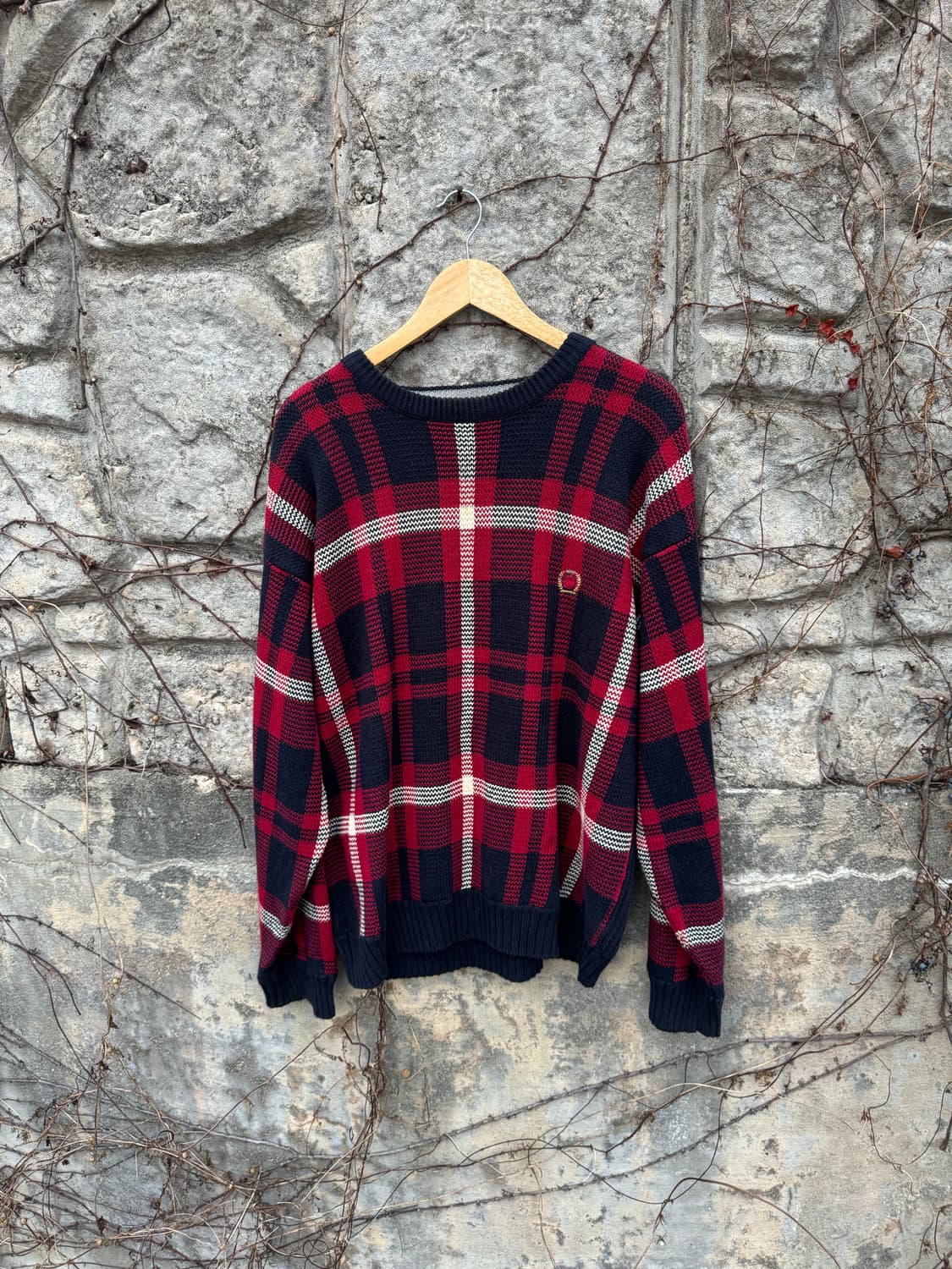 타미힐피거 빈티지 헤비 코튼 자수 로고 체크 패턴 니트 xl 상품이미지1