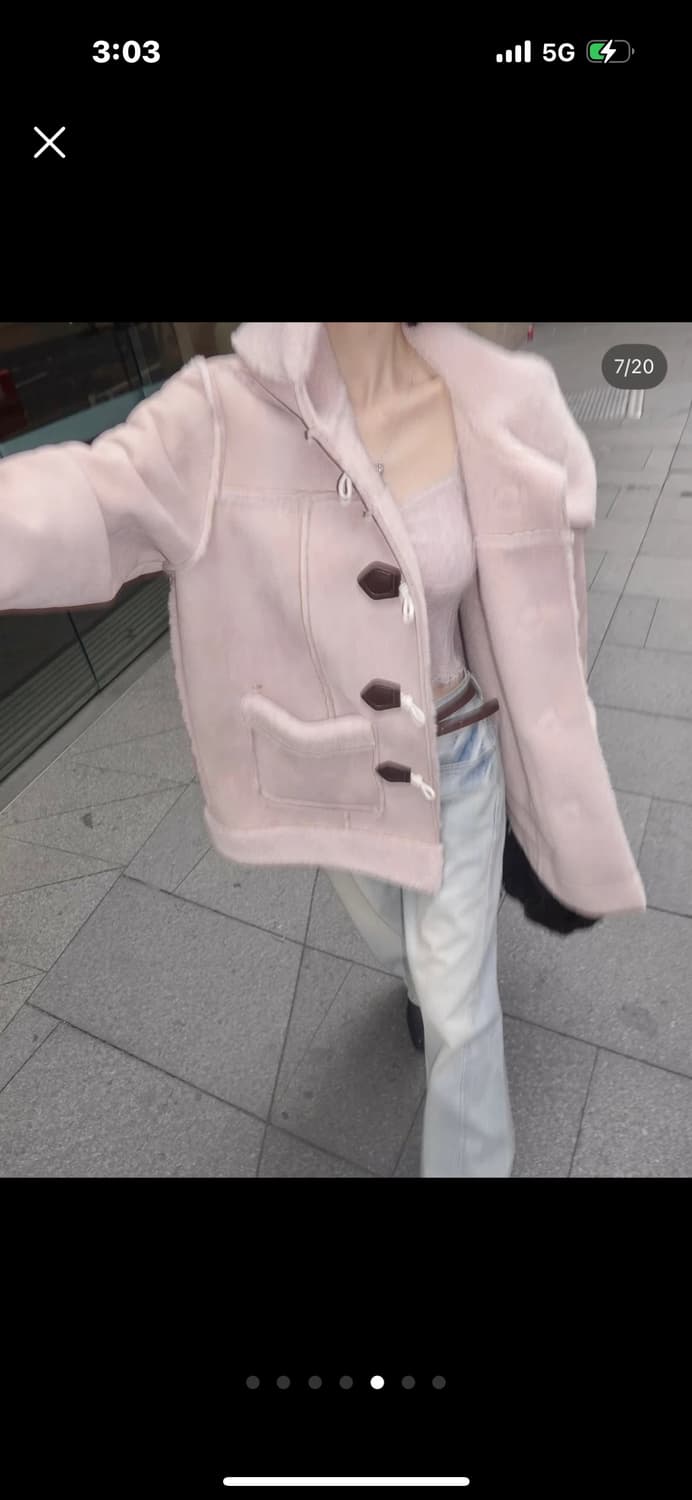 페일제이드 Duffle Shearling Hooded Coat 핑크 상품이미지5