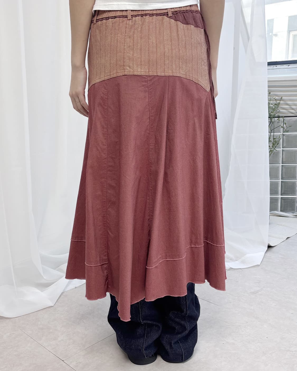 kame indie pink vintage 언발란스 롱 플레어 스커트 상품이미지3