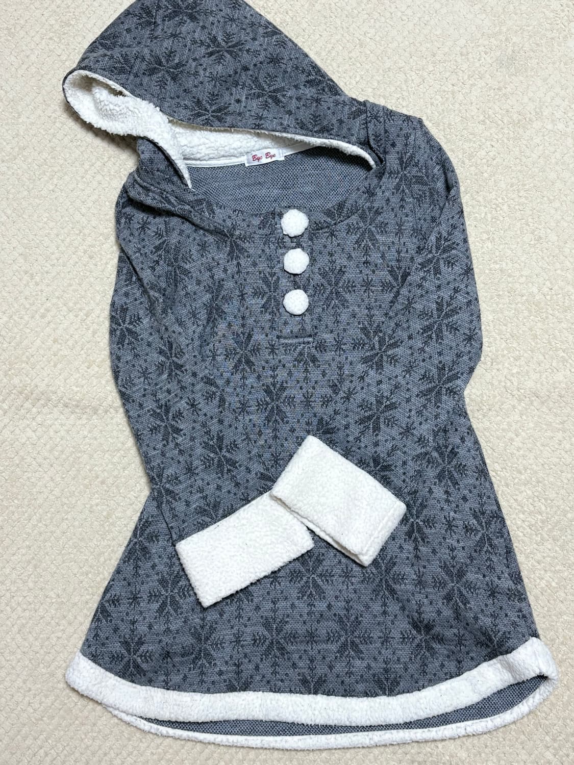 빈티지) 모리걸 털단추 눈꽃 후드 원피스 그레이 상품이미지1