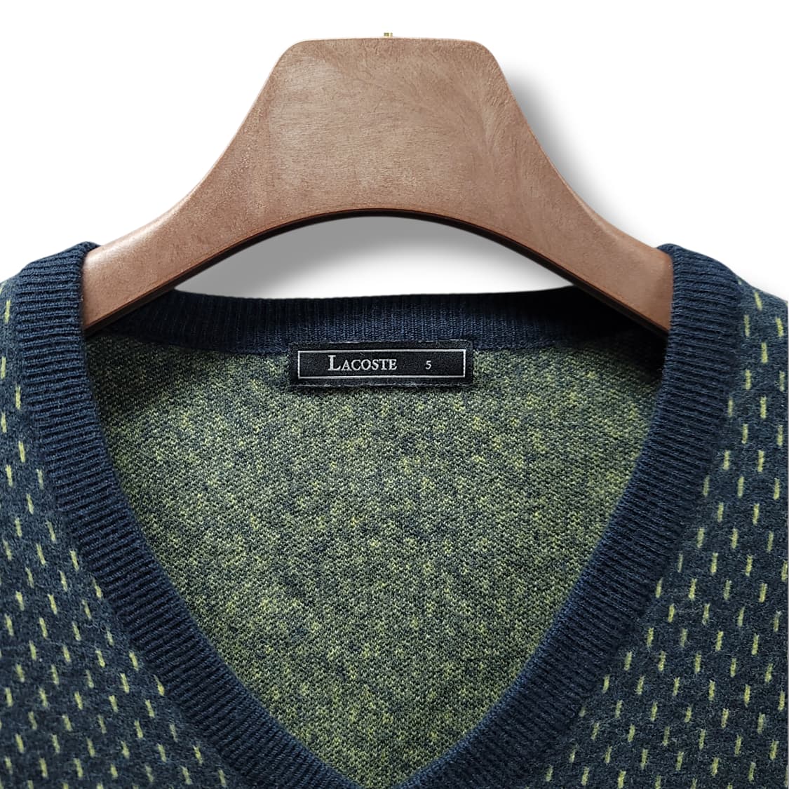 [105/5] 라코스테 네이비 토트그린 브이넥 울 니트 상품이미지8