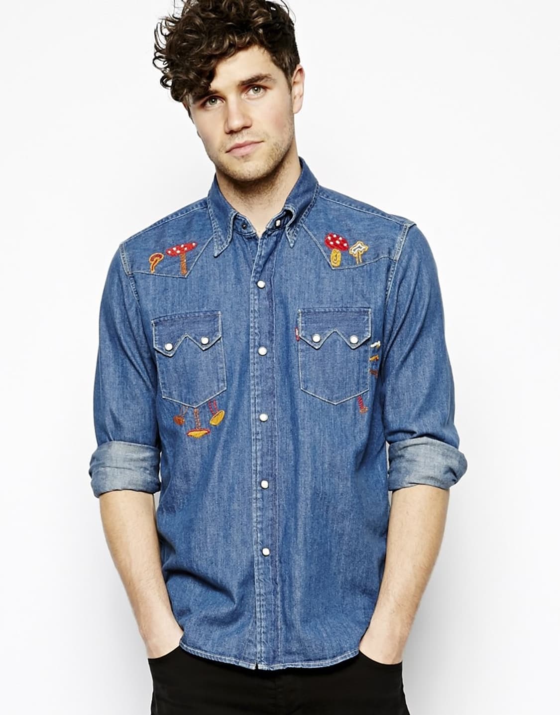 리바이스 LVC 1955 쏘우투스 데님 셔츠 버섯 자수 S 상품이미지10