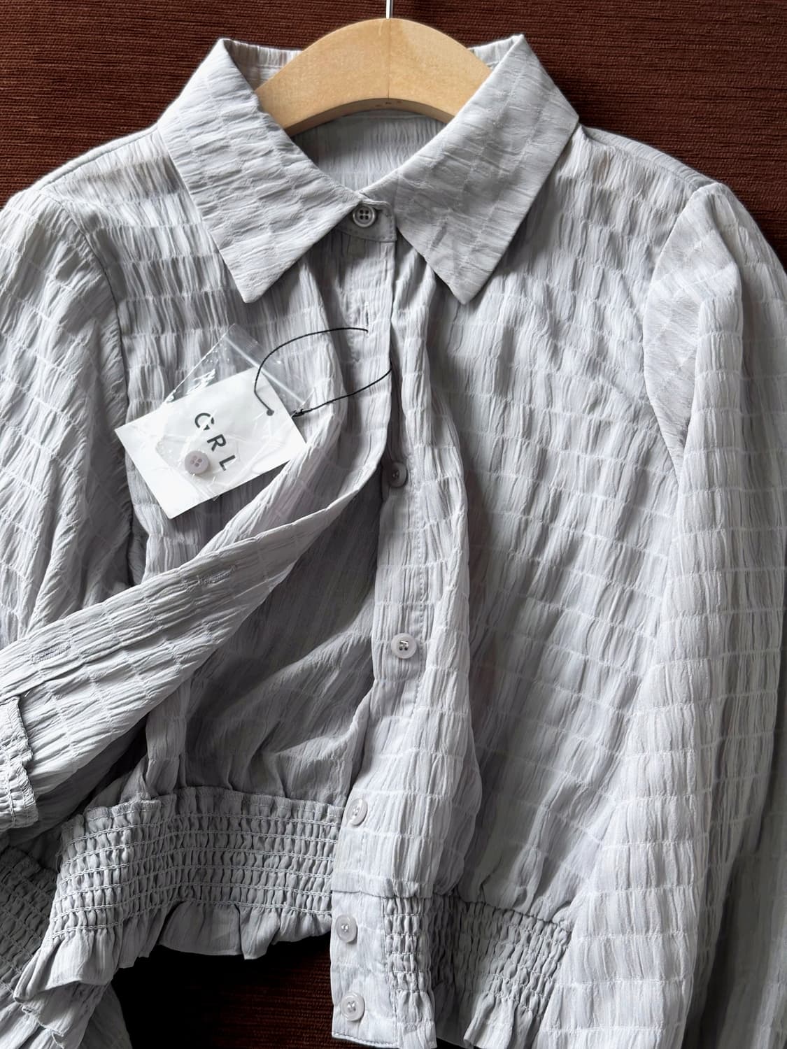 Sheer fabric design shirred blouse shirt 상품이미지2