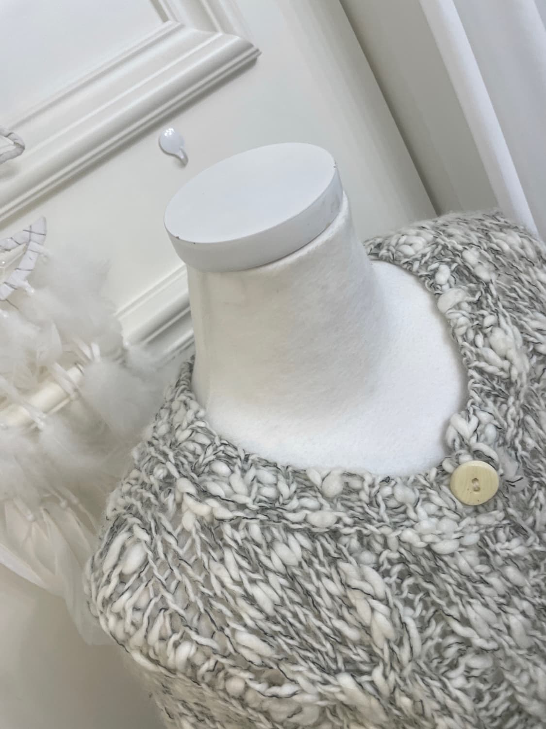 khaki white boucle over sweater cardigan 상품이미지7