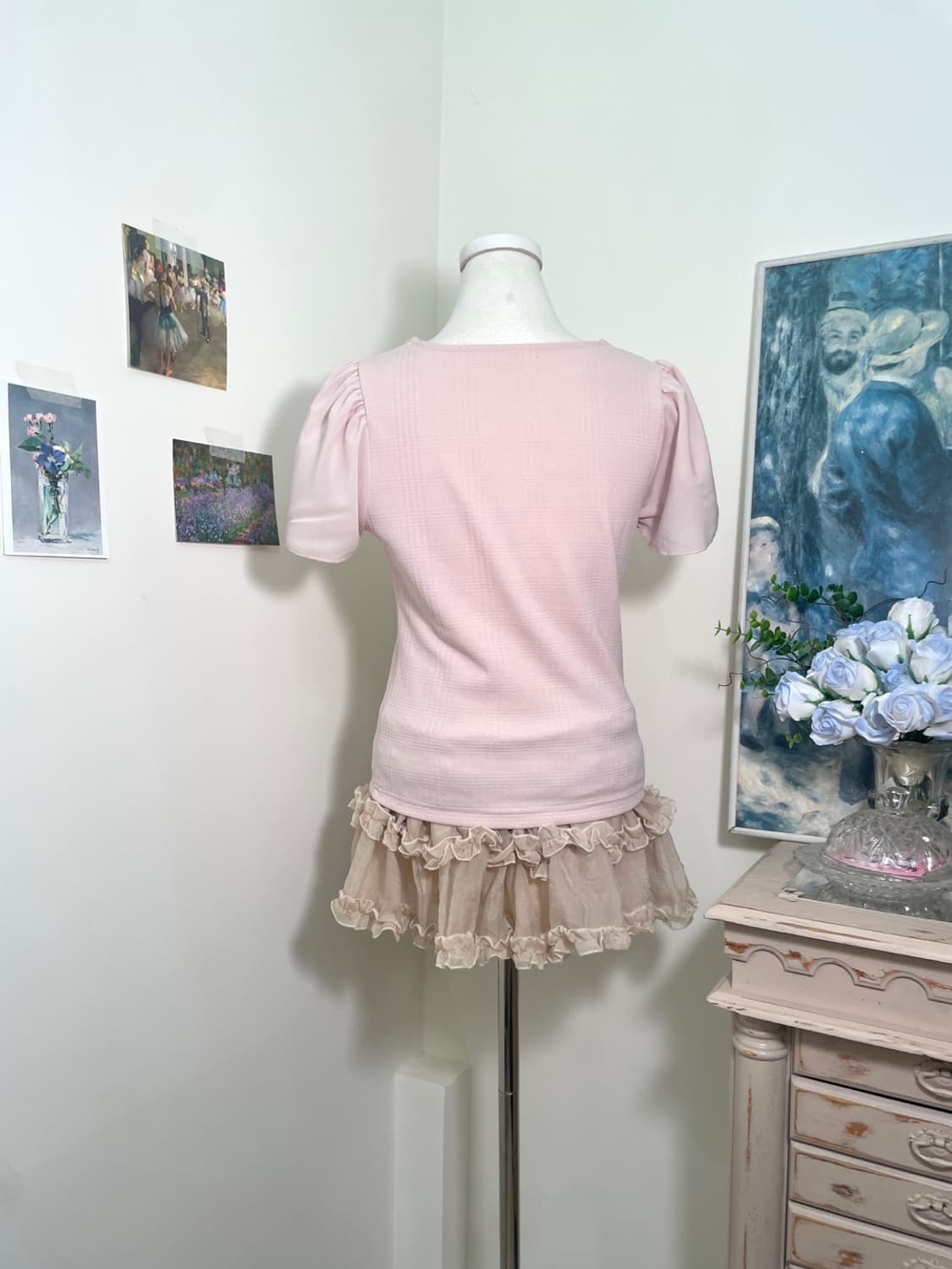 pink beads point puff sleeve top(size-M) 상품이미지3