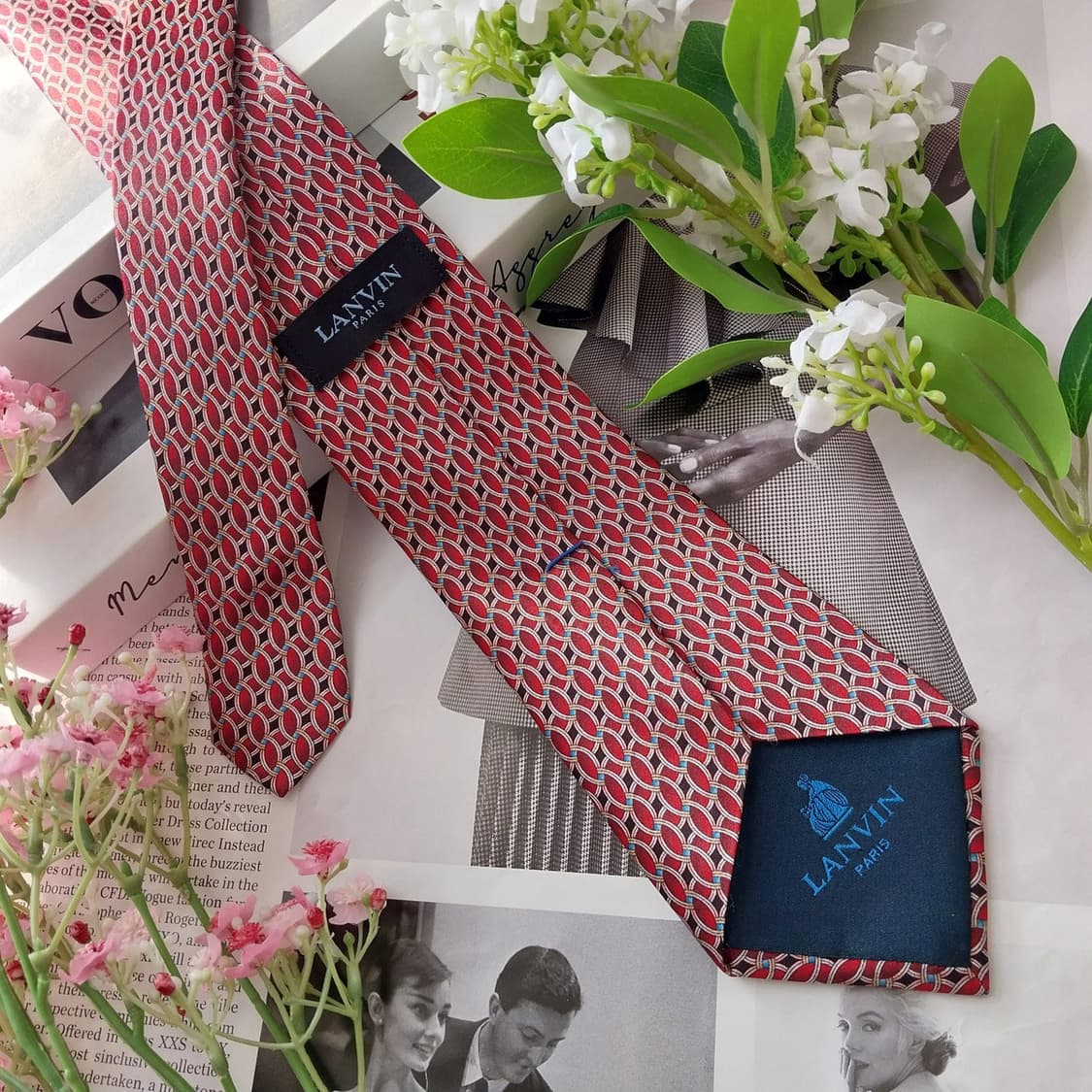 랑방 실크 레드와인 패턴 넥타이 8.1cm A+등급 K1809
 상품이미지5