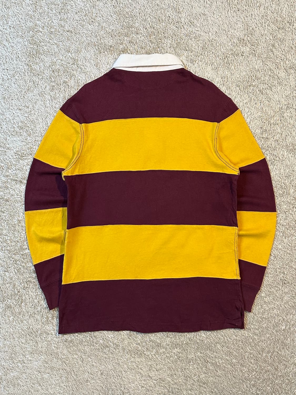 90's 폴로 랄프로렌 골드 빅포니 스트라이프 럭비티 버건디옐로우 상품이미지3
