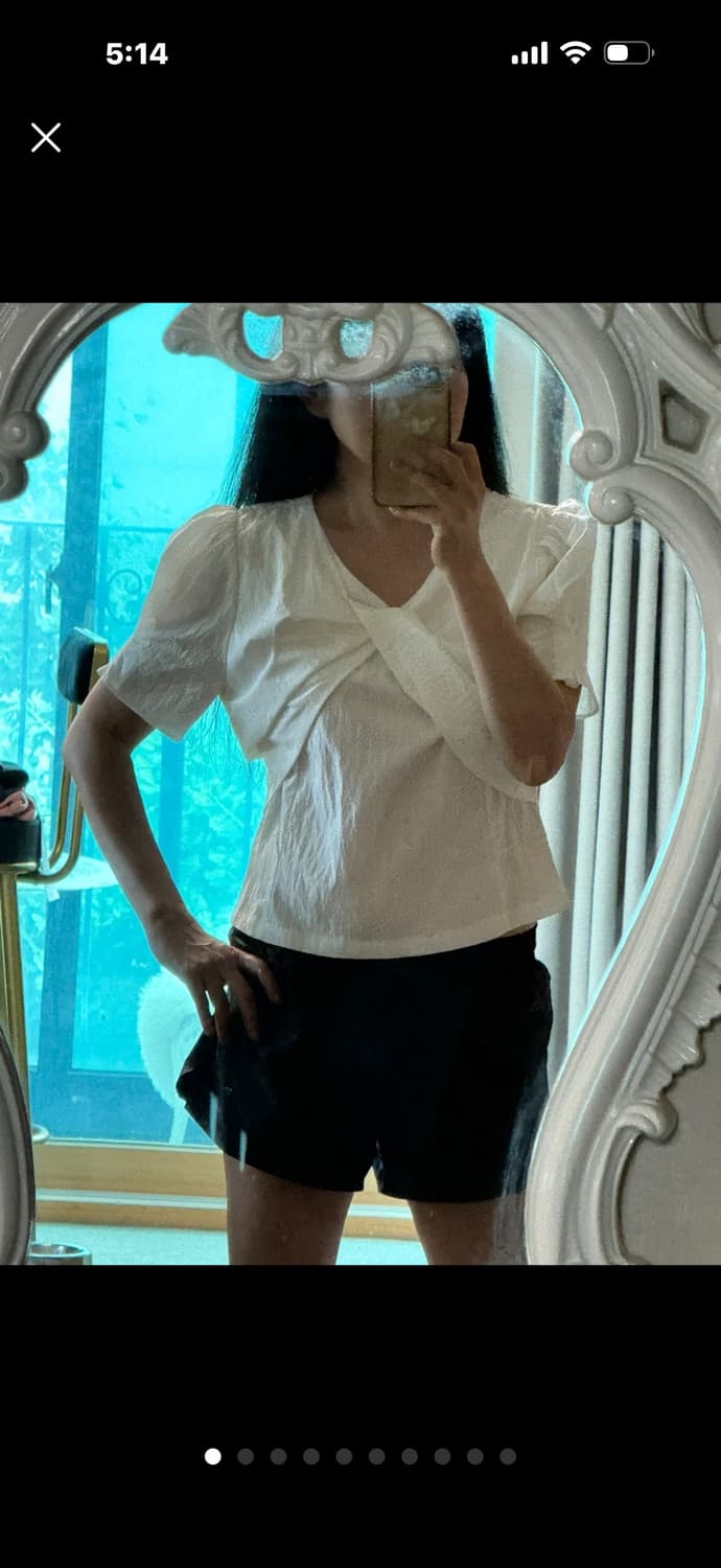 드헤베  리본꼬임 퍼프소매 블라우스   상품이미지1