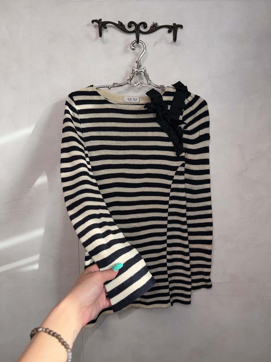 SJSJ black&white stripe wool ribbon knit 상품이미지6