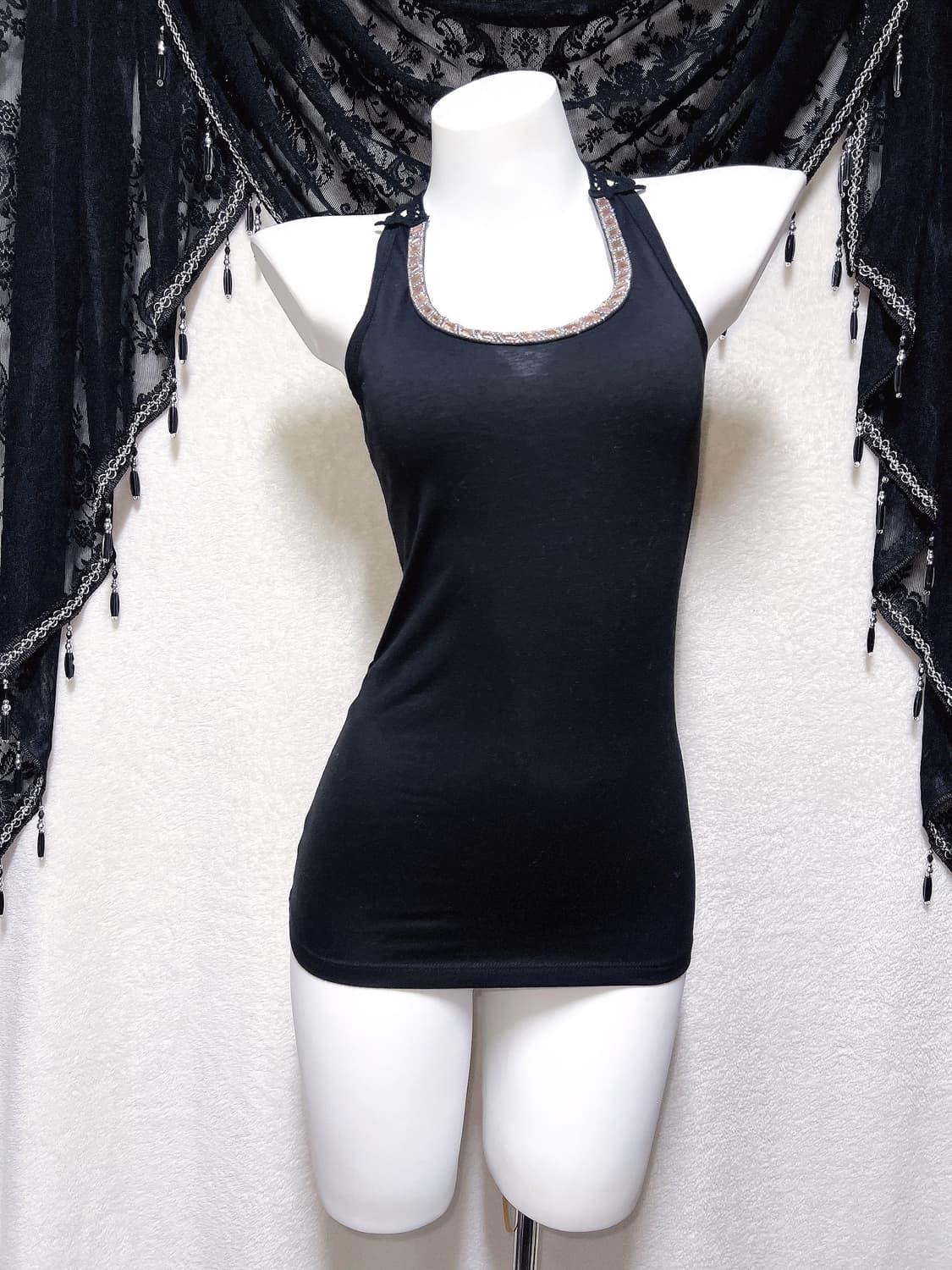 레이스 자수 큐빅 슬리브리스 홀터넥나시 로맨틱고딕 갸루 페어리 핀터 펑크 상품이미지5