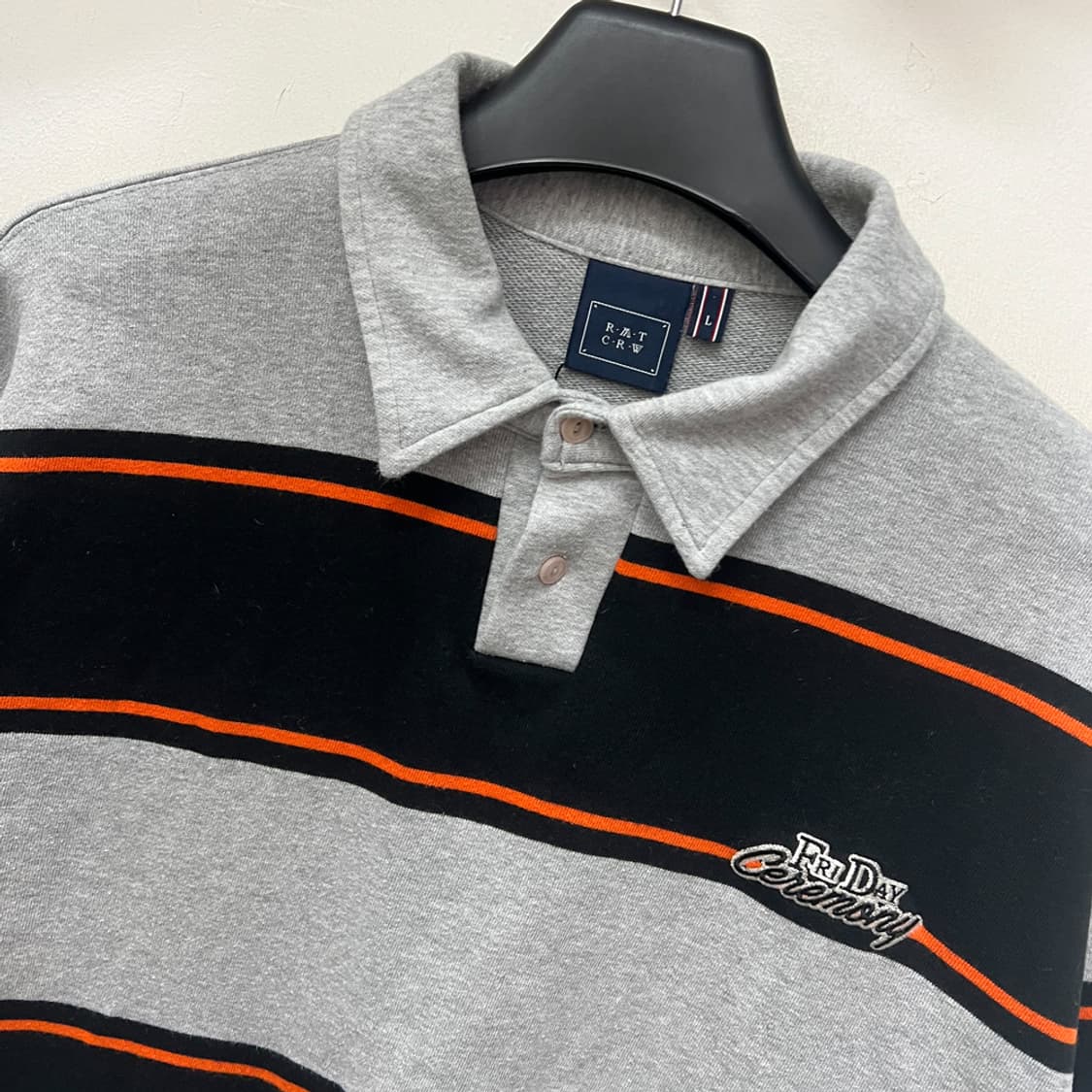 로맨틱크라운 오버핏 스트라이프 폴로 카라 맨투맨 L 상품이미지3