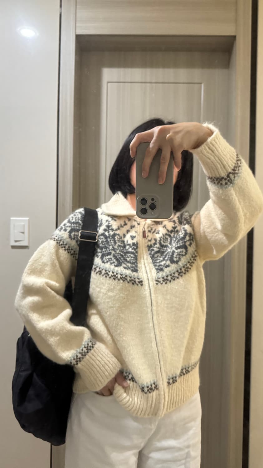 노르딕 패턴 울 니트 가디건 화이트  상품이미지4