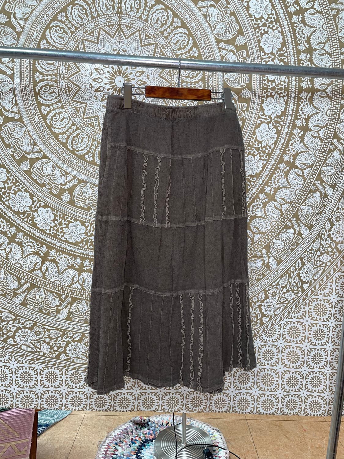 빈티지 여성 레이스 디테일 밴딩 린넨 스커트  상품이미지5