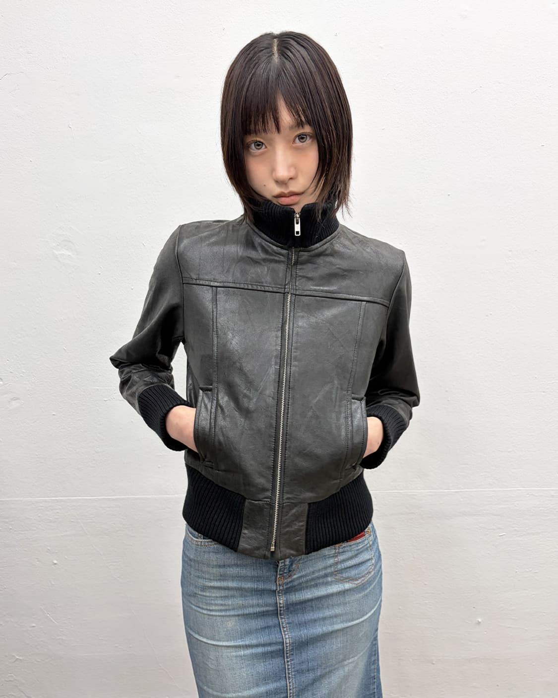 빈티지 카우 레더 블루종 상품이미지1