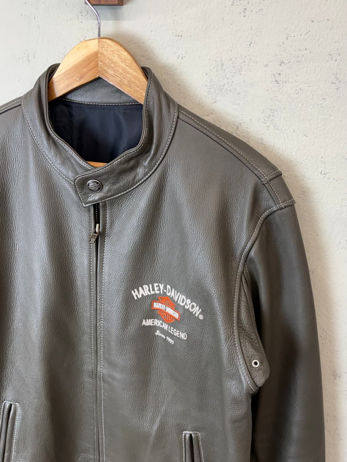 할리데이비슨 스타일 자수 빈티지 싱글 레더 자켓 상품이미지5