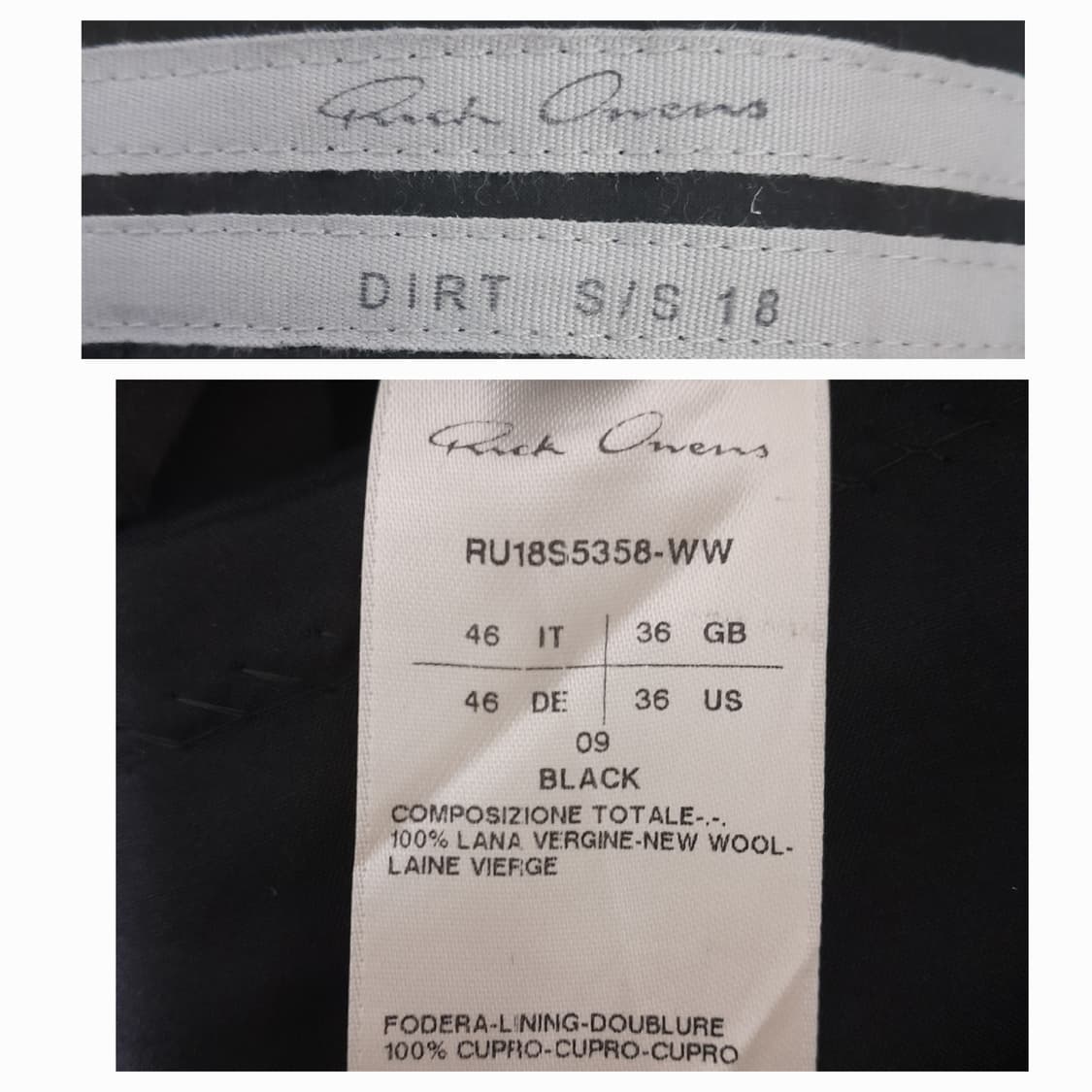 릭오웬스 블랙 DIRT 클래식 울슬랙스 46/30"~31" 상품이미지9