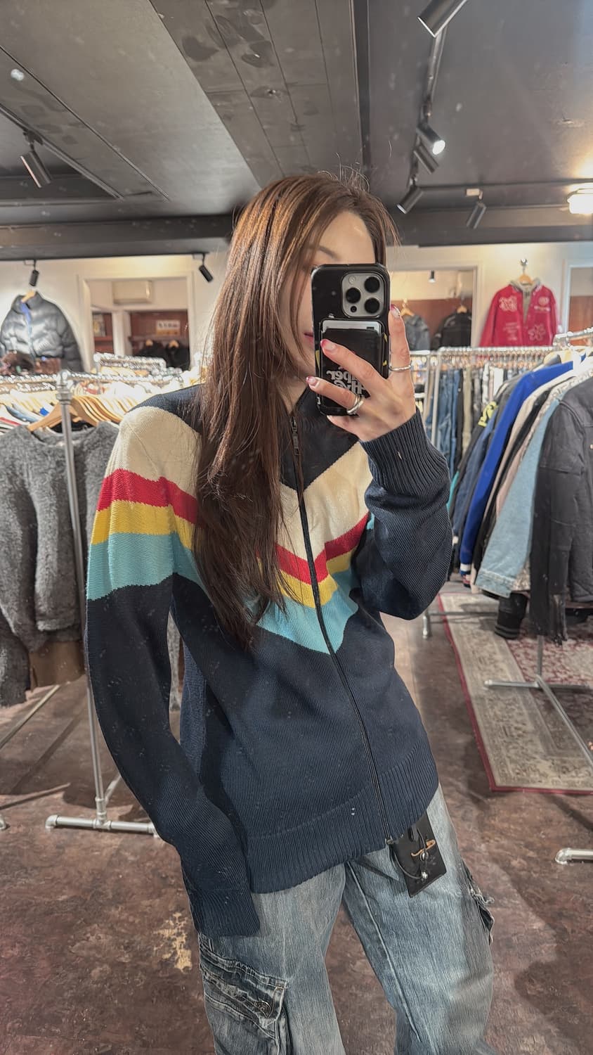 아디다스 레트로 네이비 멀티 스트라이프 니트집업 M 상품이미지6