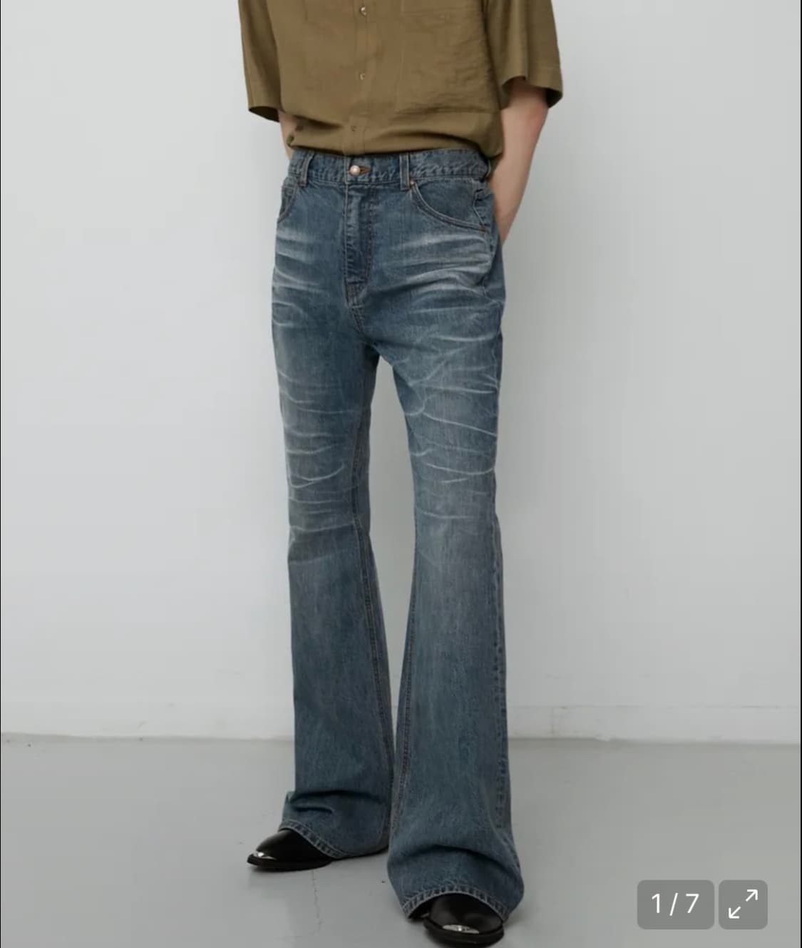 엘무드 슬래시 플레어 데님 그레이쉬 블루 46size 상품이미지1
