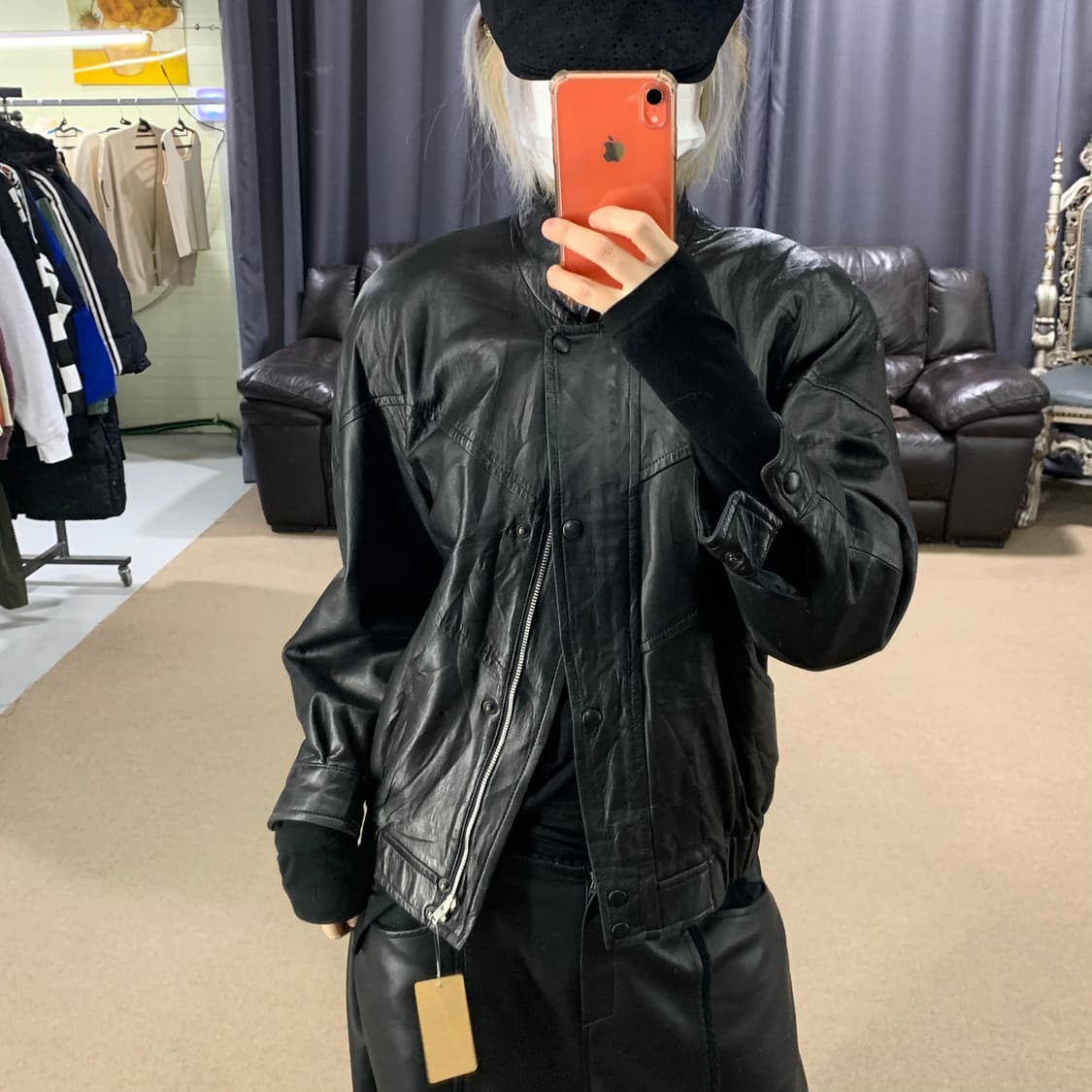 미스 끌로에 봄버 레더자켓 양가죽 쉽스킨 리얼레더 여성 40 상품이미지2