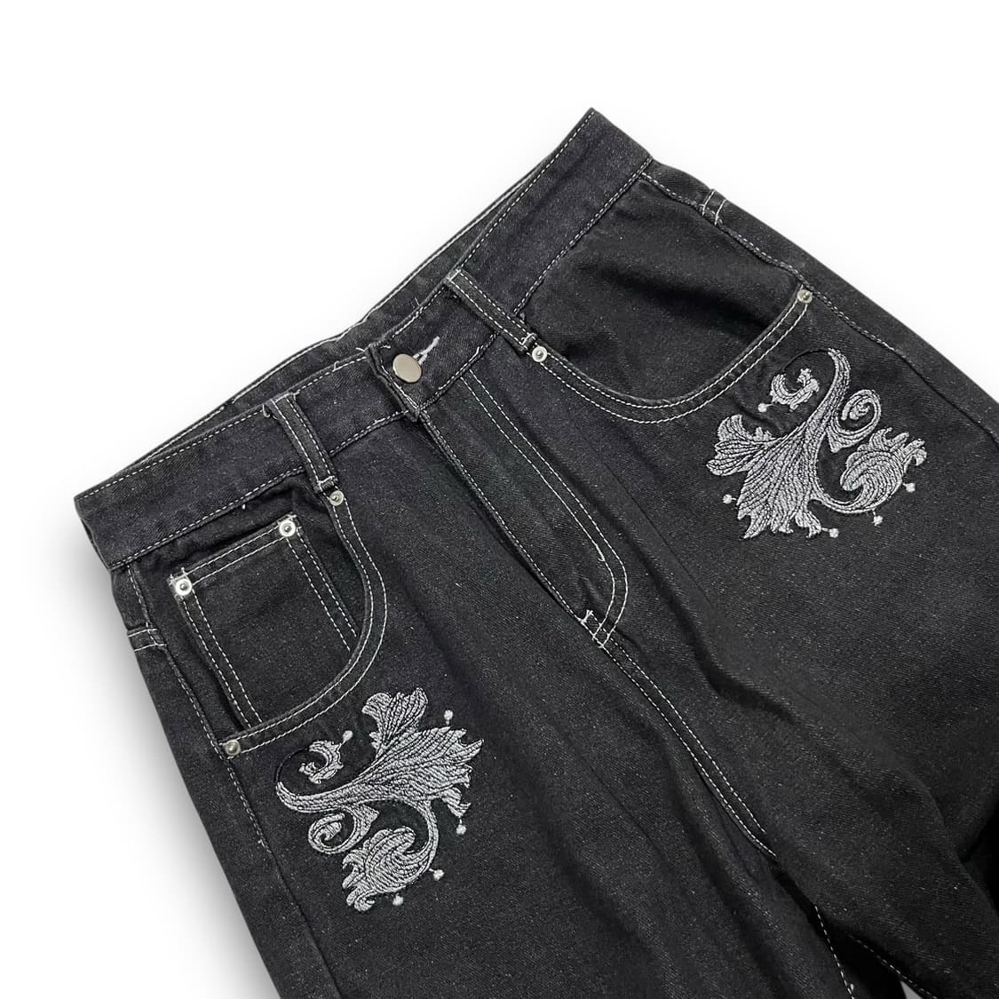 Fusai Skull embroidered black jeans 상품이미지4