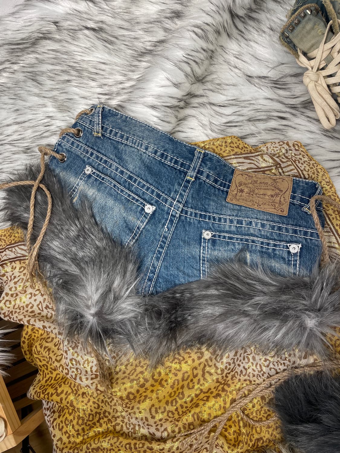 빈티지 커스텀 퍼팬츠 쇼츠 로우라이즈 상품이미지3