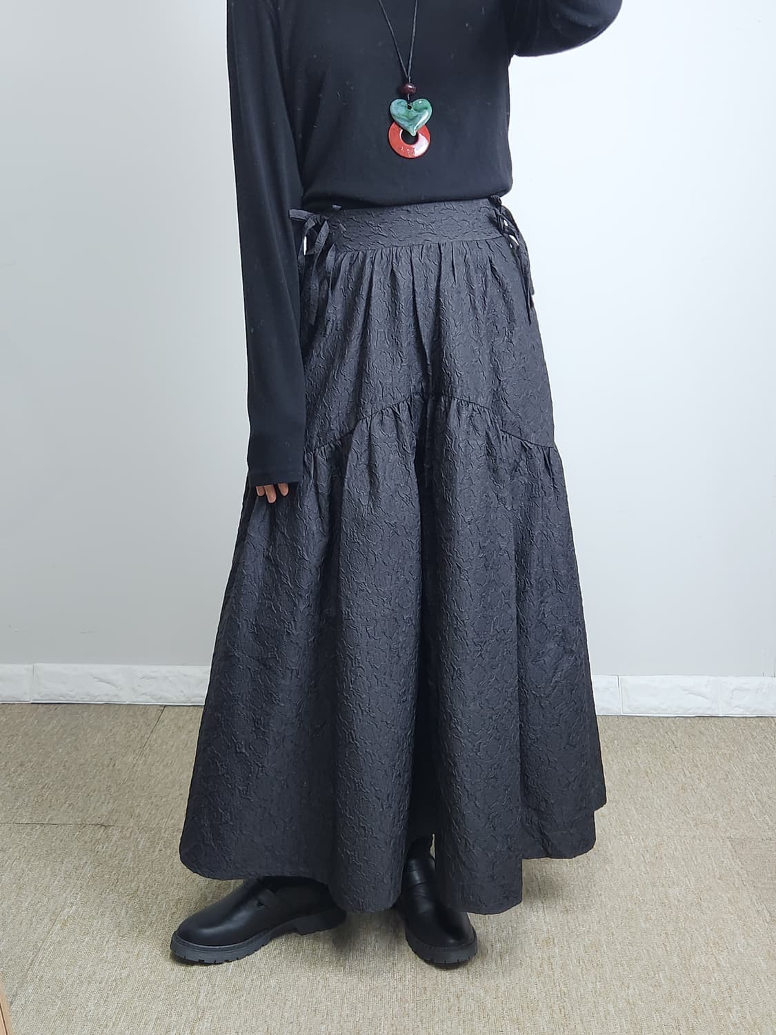 리본 패턴 롱 스커트 상품이미지3