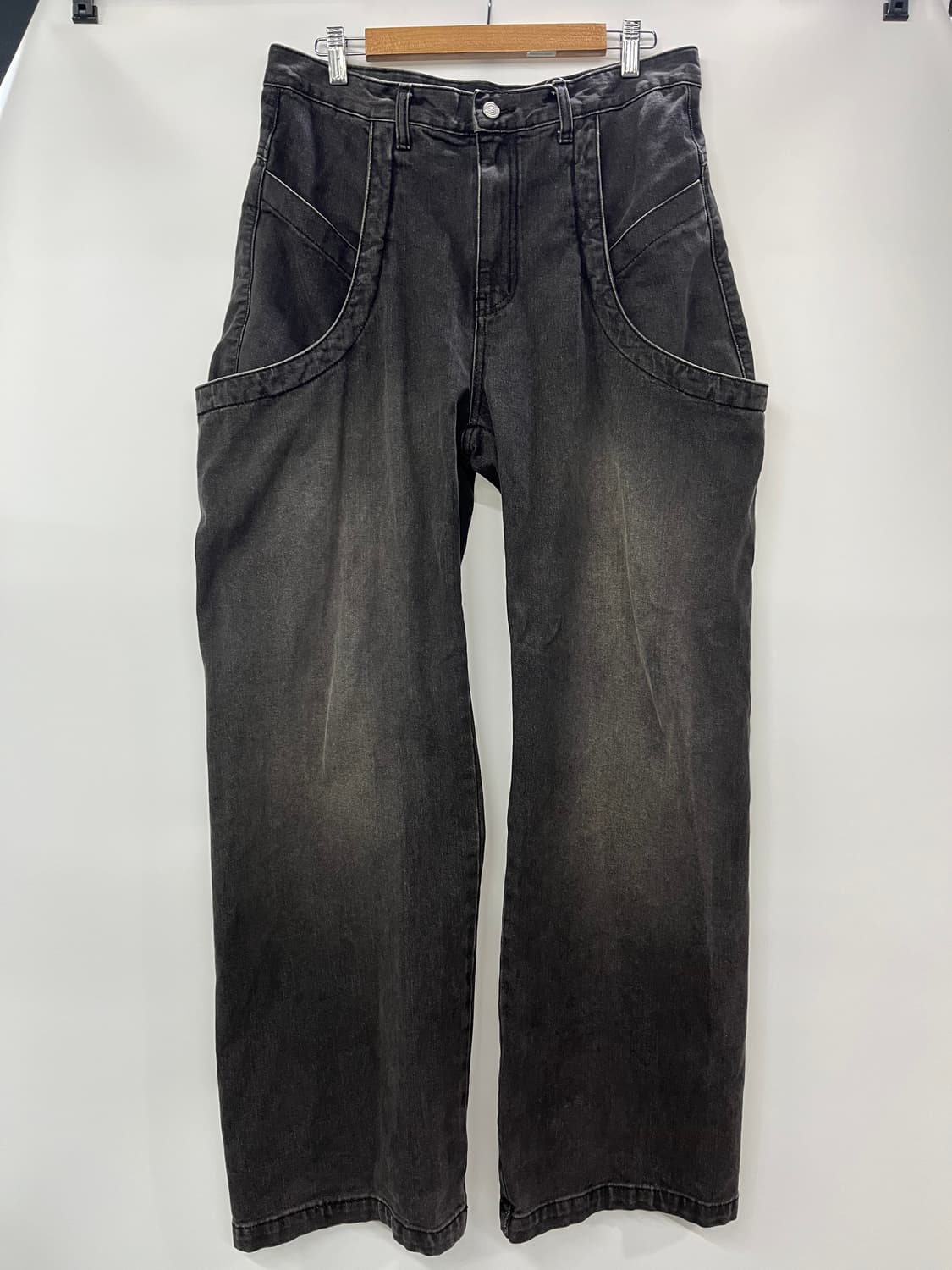 우알롱 워싱 커브 포켓 와이드 데님 팬츠 2사이즈 (M사이즈) 상품이미지1