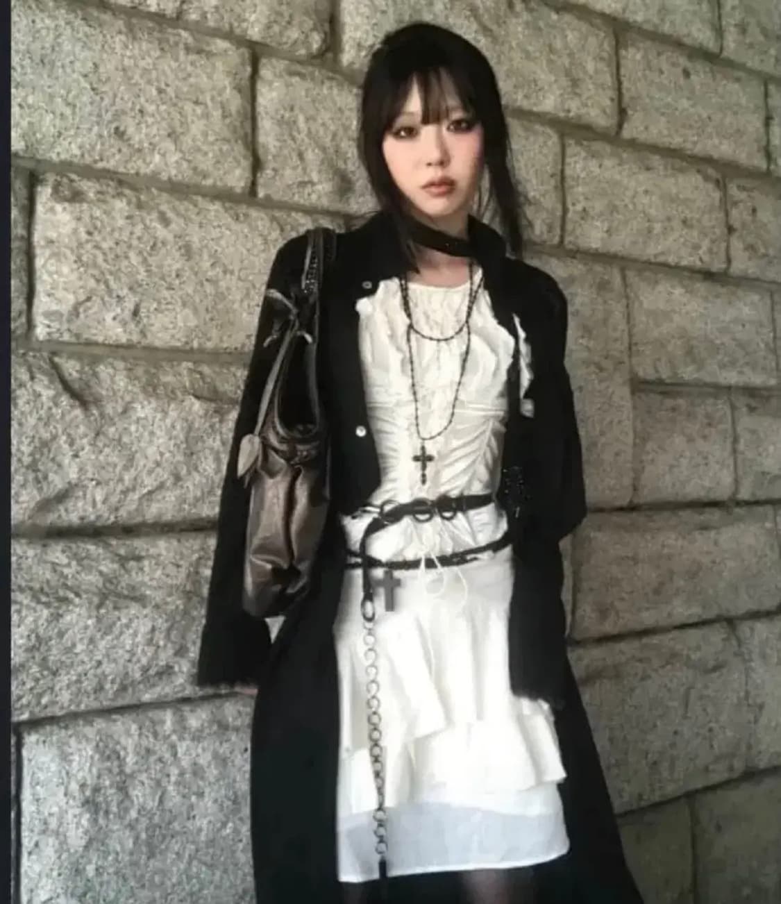 롱코트 펑크 세트 코디 블라우스 파우닝 큐빈티지 와이즈걸 지뢰계 미사깔 상품이미지1