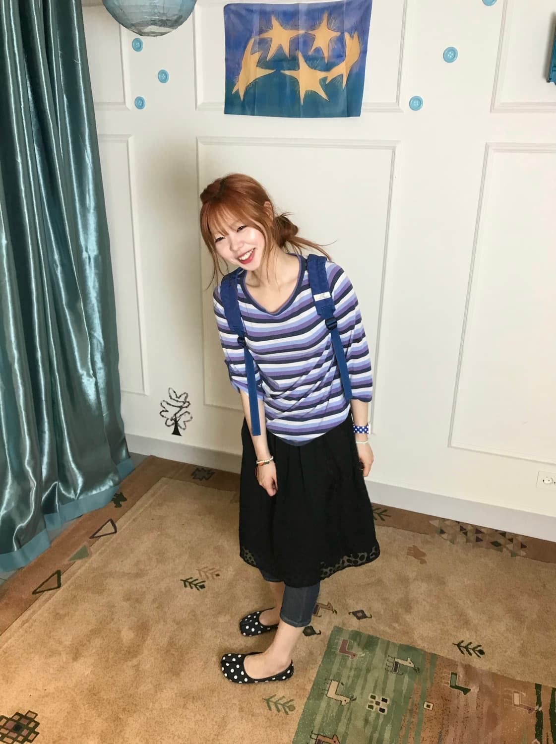 스트라이프 상의+시스루 도트 스커트와 귀여운 7부 팬츠에 조합👖🖤 상품이미지5