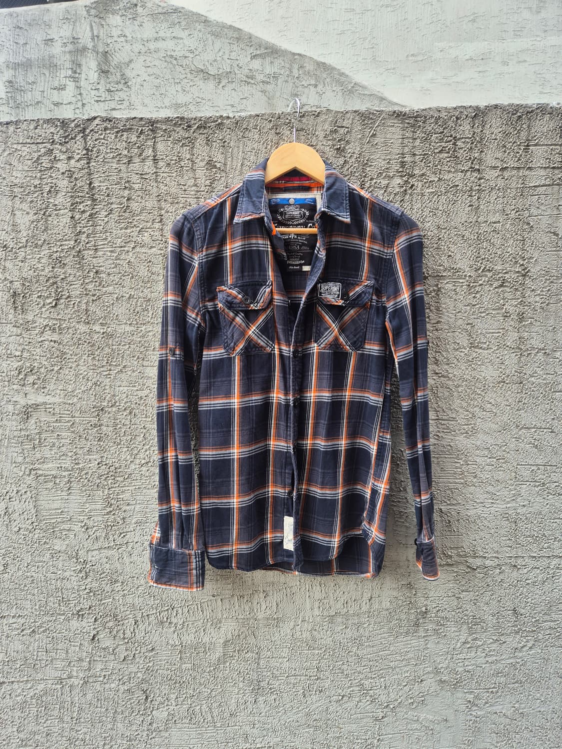 슈퍼드라이(Superdry)의 오렌지 네이비 체크 셔츠 - S 상품이미지7