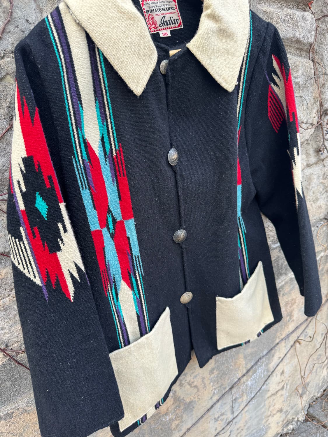 인디언 모터사이클 빈티지 핸드 우븐 울 오르테가 치마요 자켓 상품이미지5