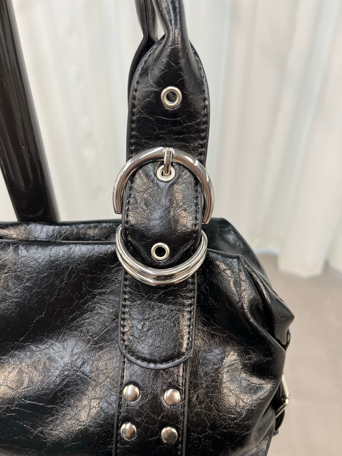 Vintage Black Leather Shoulder Bag 상품이미지5