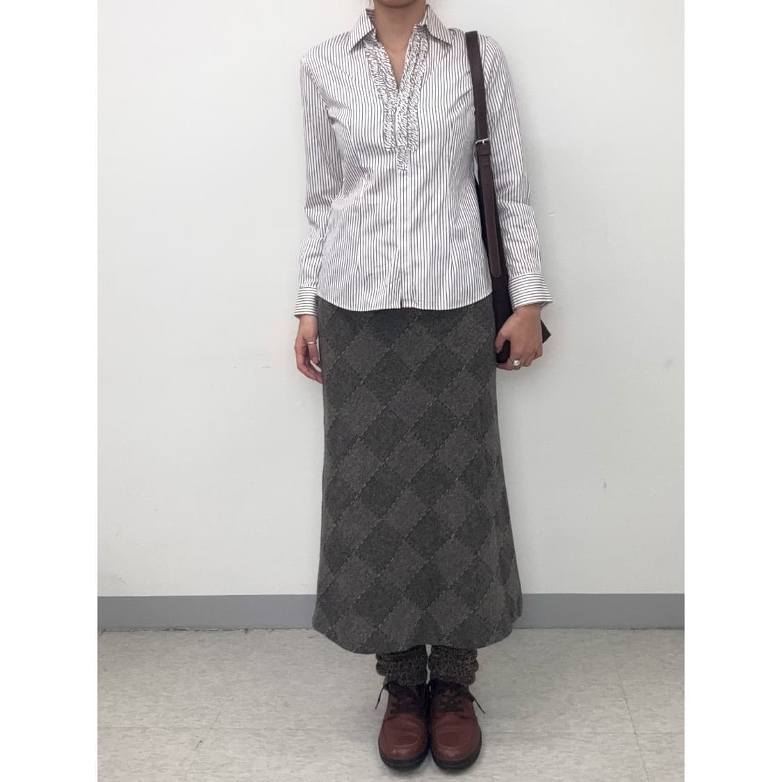 빈티지 브라운 프릴 블라우스 셔츠 상품이미지2