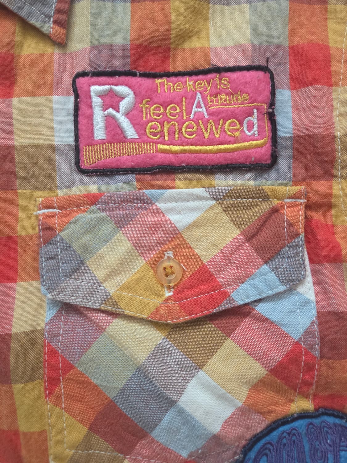 Love and Surf Star Orange Check Shirt표기m 상품이미지5