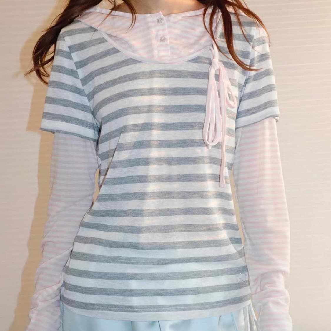 rrichu 레이어드 후드 긴팔 티셔츠 빈티지 일본 중국 디얼마이키코 상품이미지2