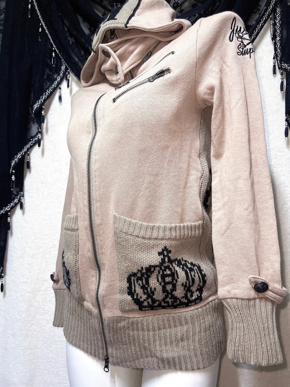 글리츠 glitz y2k 갸루 그런지 펑크 하이넥 해골스컬 후드집업 핀터 상품이미지4