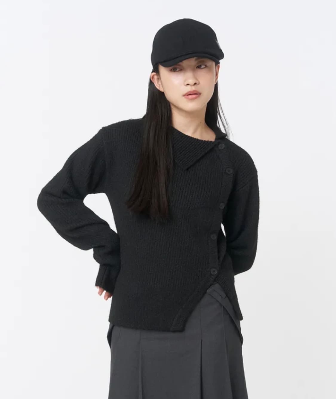 미세키 서울 사이드 버튼 니트 블랙 상품이미지2
