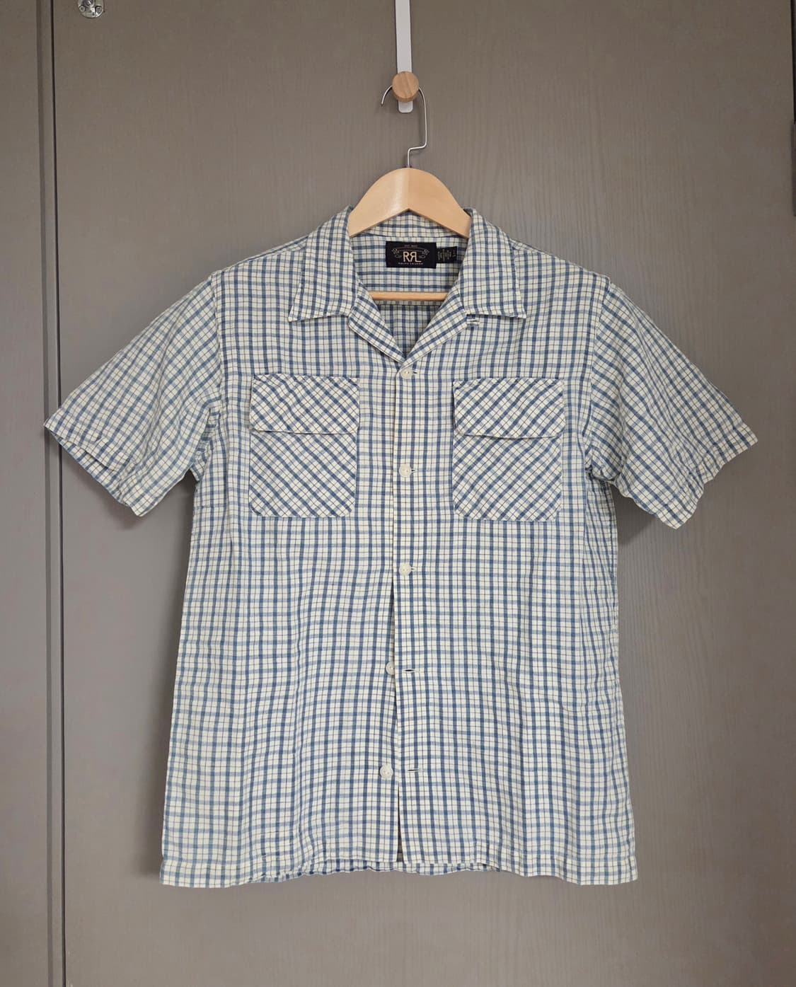 RRL 더블알엘 체크 코튼 리넨 반팔 캠프 셔츠 S 상품이미지1