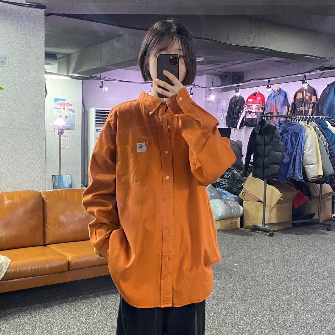 칼하트 포켓로고 오렌지 코튼 셔츠 B3463 상품이미지1