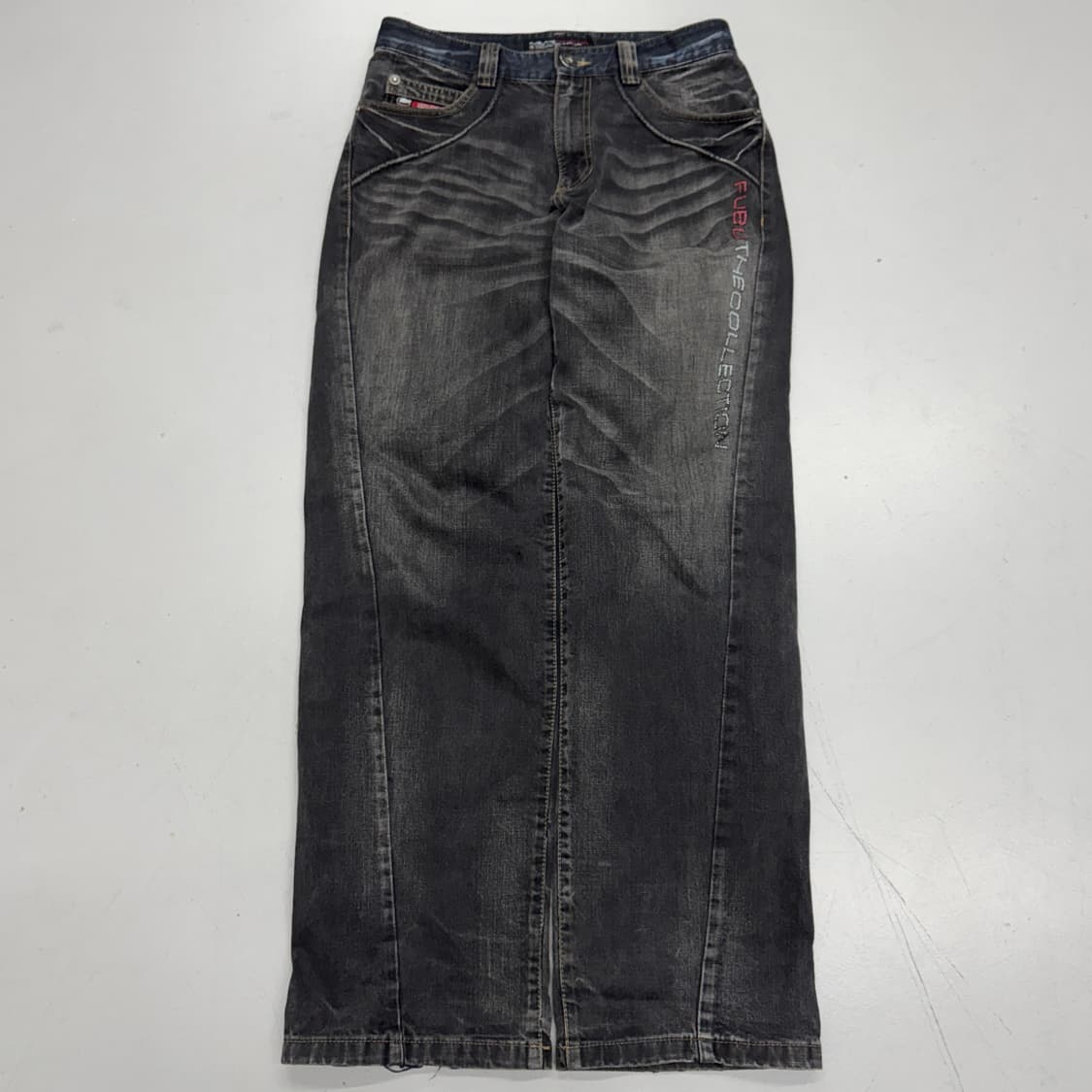 FUBU 후부 워싱 흑청 힙합 올드스쿨 와이드 데님팬츠 상품이미지2