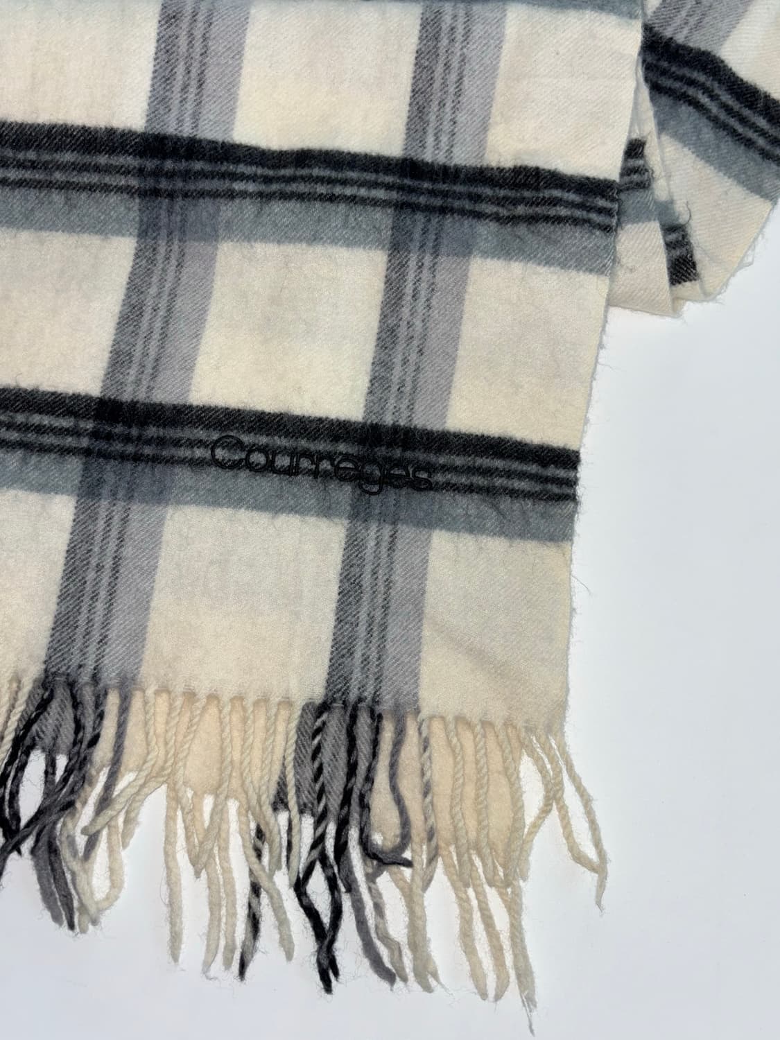 Courreges 꾸레쥬 아이보리-블루 체크 머플러  상품이미지6