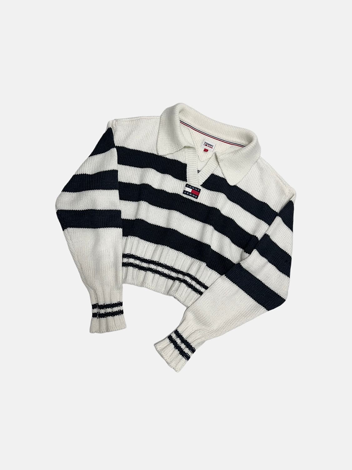타미힐피거 타미진스 박시 크롭 스트라이프 카라 니트 스웨터 상품이미지3