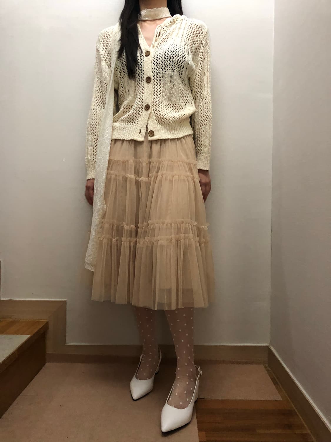 빈티지 애프리콧 프릴 스커트 상품이미지4