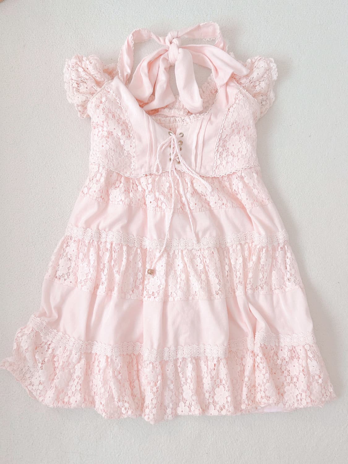 리즈리사 핀터 핑크 펀칭 레이스 리본 원피스 히메갸루 라떼갸루 상품이미지1