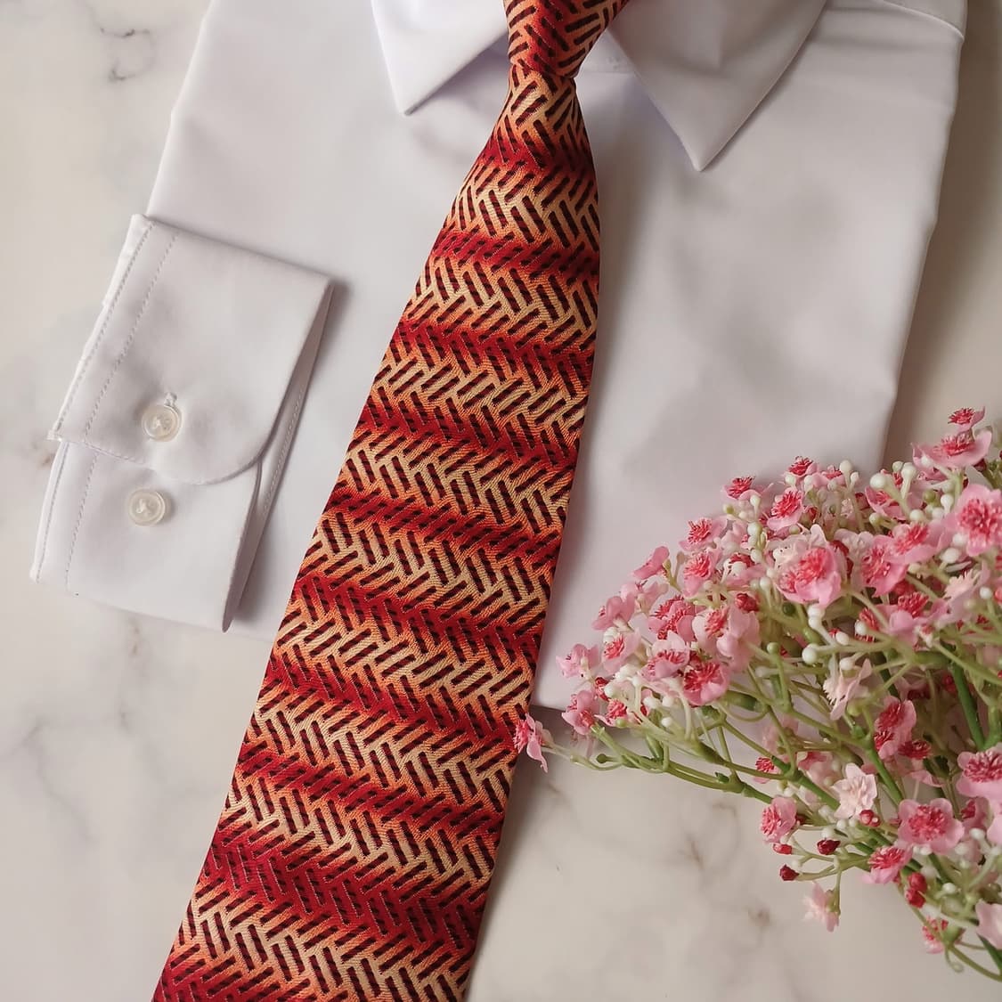 발망 실크 레드 패턴 넥타이 9.8cm A등급 A19257
 상품이미지6