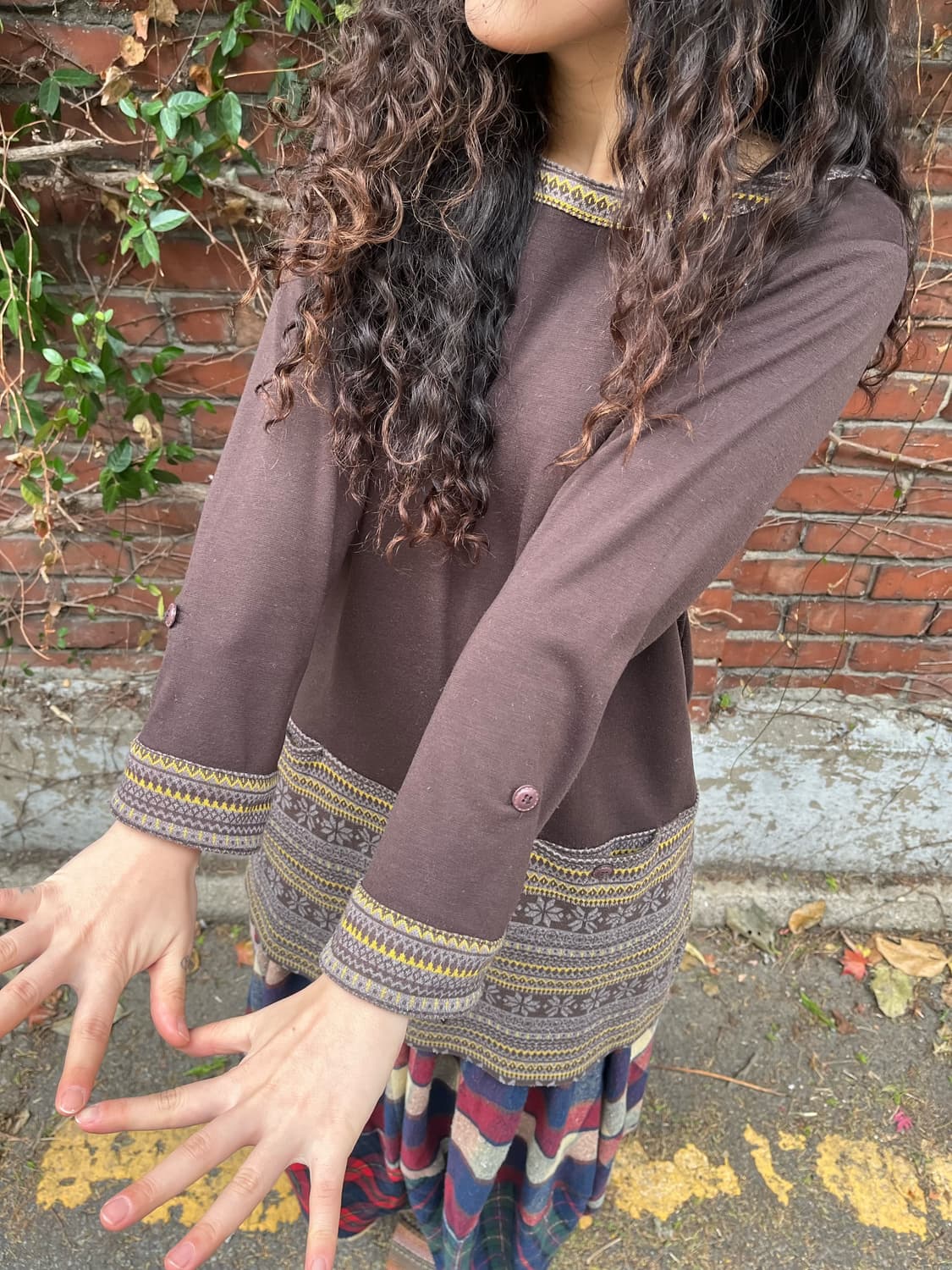 브라운 눈꽃 패턴 원피스 상품이미지3